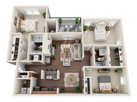 a 3 bedroom192 sq ft floor plan